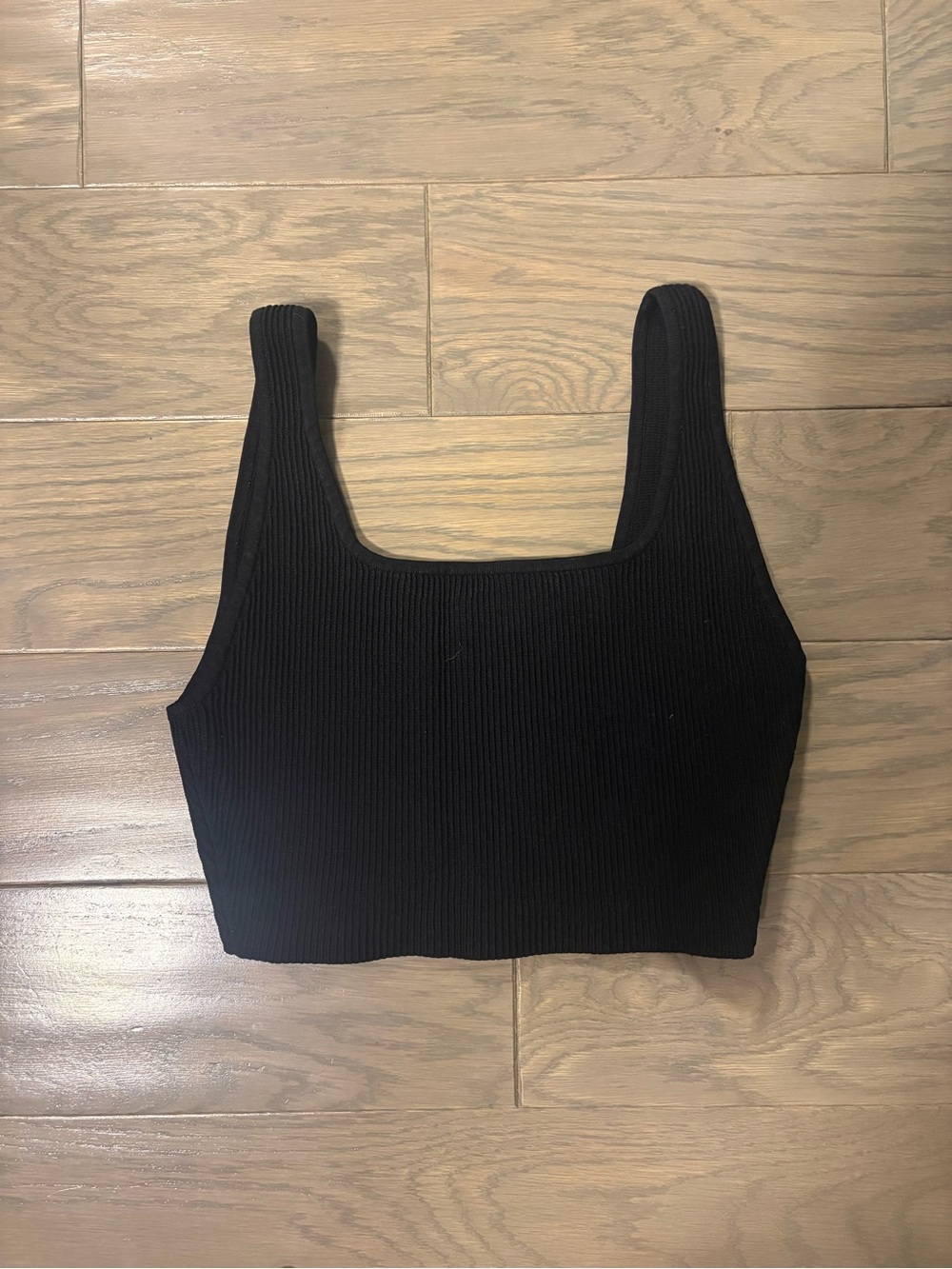 Aritzia Black Ribbed Square-Neck Crop Tank